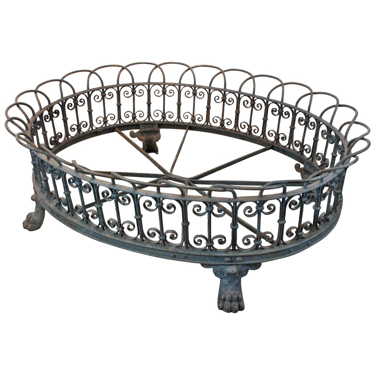 Large 19th Century English Wrought Iron Lion Foot Jardiniere For Sale