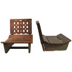 Pair of Folk Art Graphic Cut-Out Design Child
s Chairs