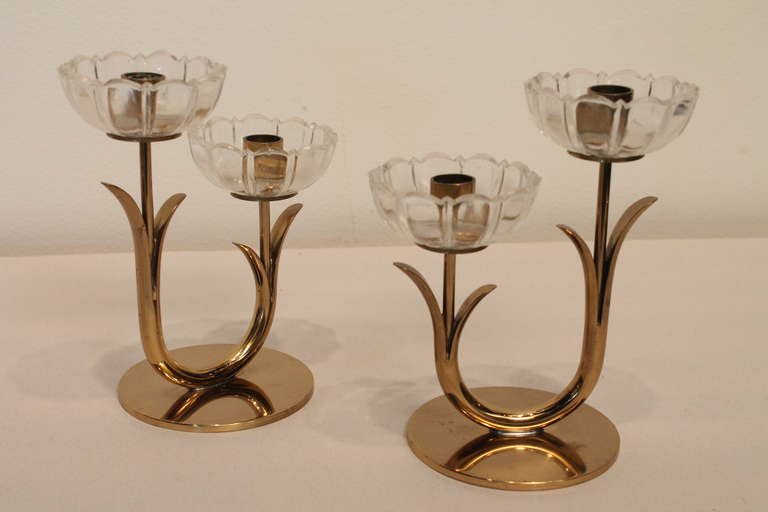 Scandinavian Modern Pair of Gunnar Ander Brass Candlesticks for Ystad - Metall For Sale