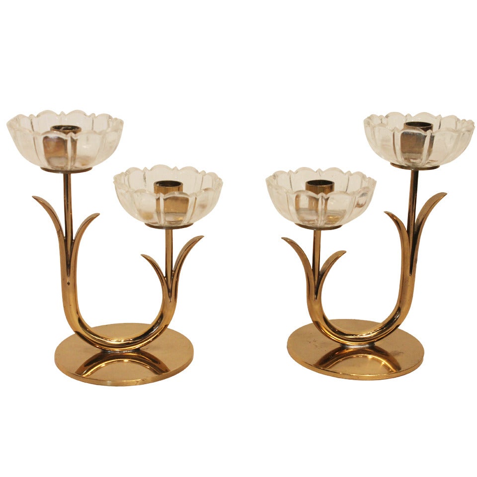 Pair of Gunnar Ander Brass Candlesticks for Ystad - Metall For Sale