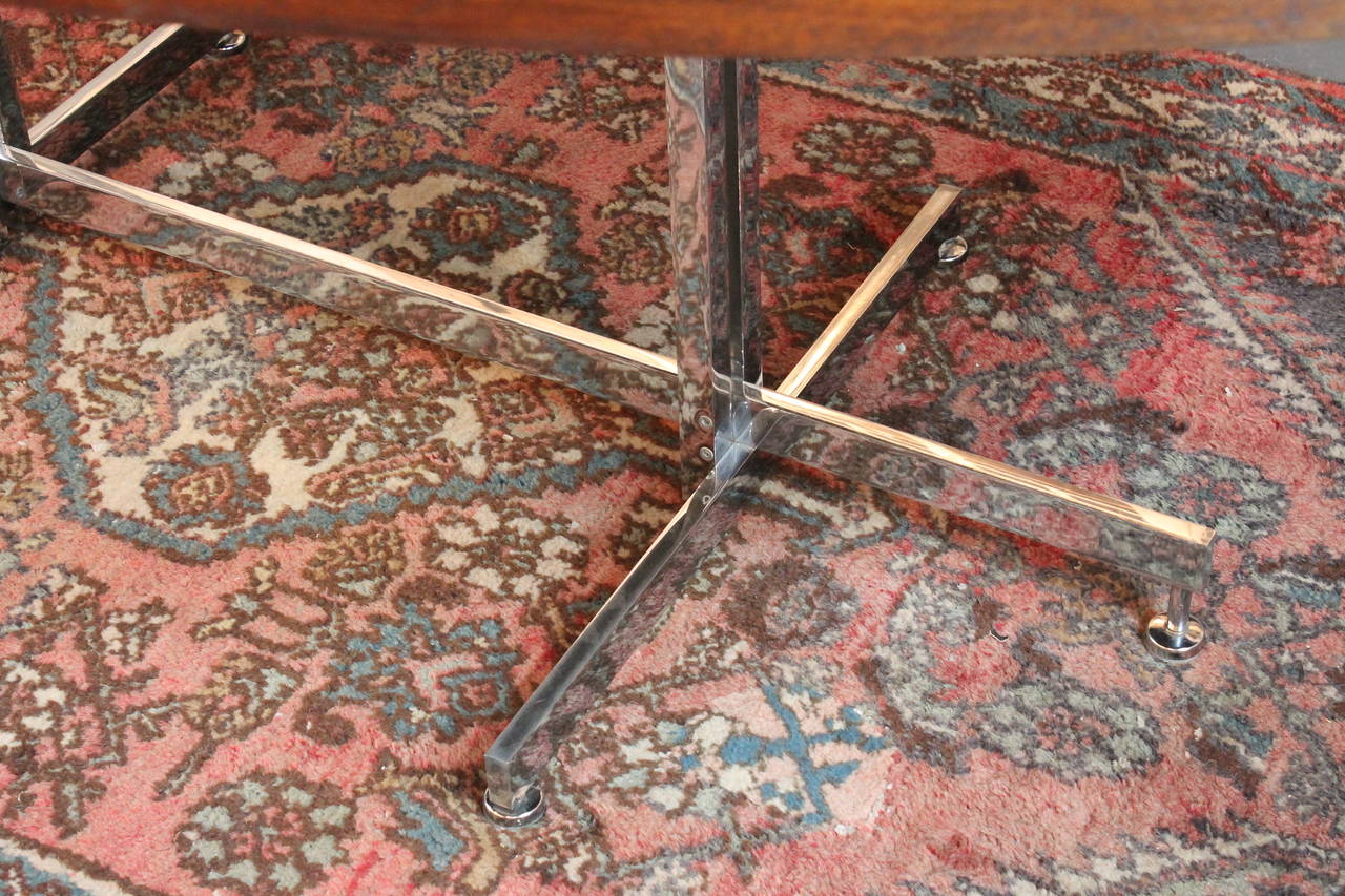 Mid-Century Chrome Based Walnut Topped Oval Desk 2