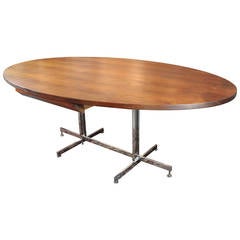 Mid-Century Chrome Based Walnut Topped Oval Desk