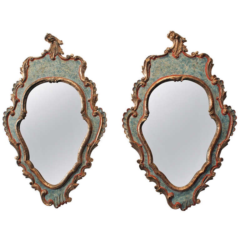 Pair of 19th Century Venetian Rococo Silver Leaf Mirrors at 1stdibs
