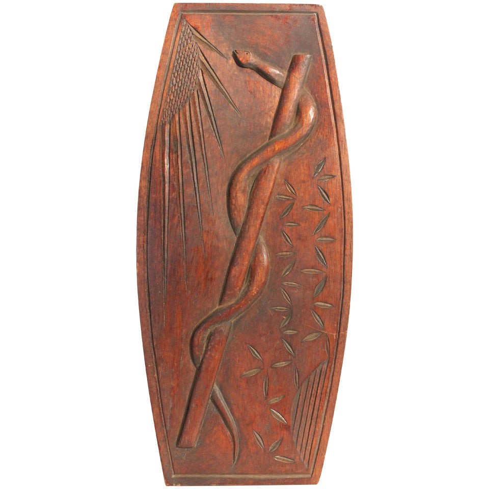 Folk Art Rod of Asclepius Carving For Sale