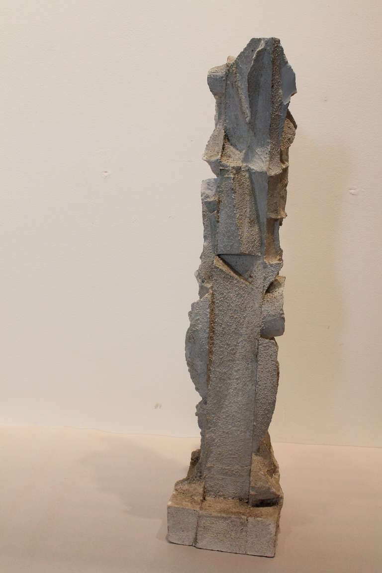 Fantastic form and presence on this very graphic signed plaster Modernist figurative sculpture.
It is great from every angle.
Signature and date on back illegible.