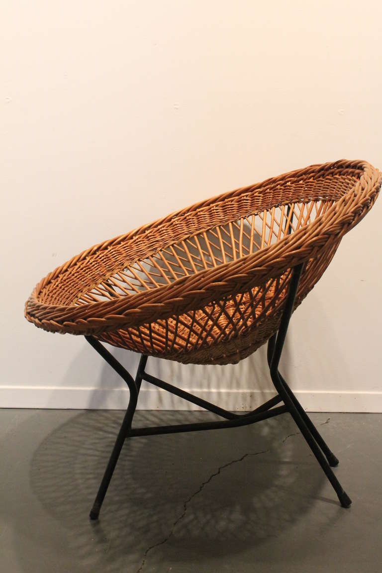 Mid-Century Modern Pair of Modernist Woven Wicker Scoop Chairs
