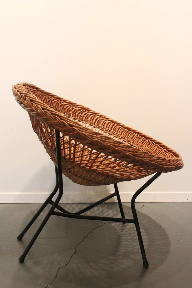 Mid-20th Century Pair of Modernist Woven Wicker Scoop Chairs