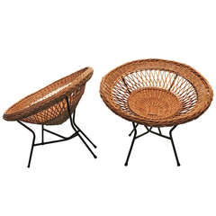 Pair of Modernist Woven Wicker Scoop Chairs