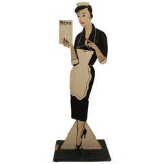 Hand Painted LIfe-Sized Waitress Double Sided Advertising Figure