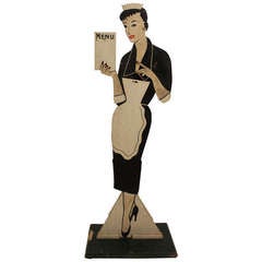 Vintage Hand Painted LIfe-Sized Waitress Double Sided Advertising Figure