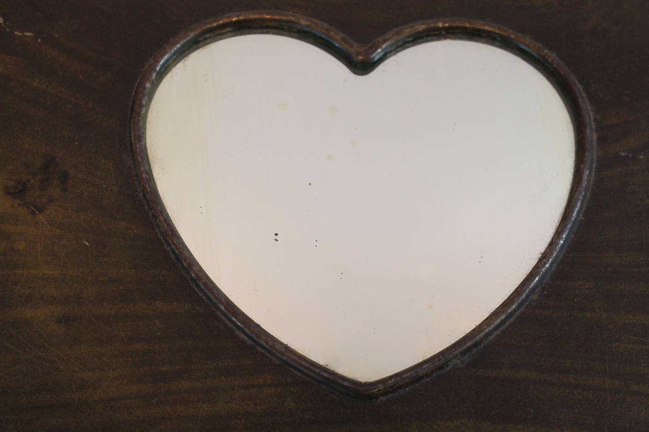 20th Century Tole Faux Grain Mirrored Heart Box For Sale