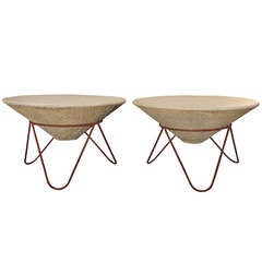 Pair of Sculptural Mid-Century Modern Minimalist Concrete and Iron Planters