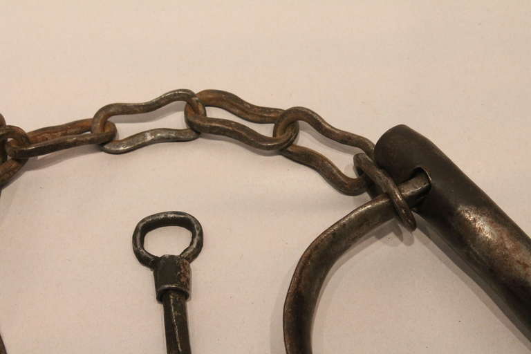 American 19th Century Hand-Forged Iron Shackles with Original Key For Sale