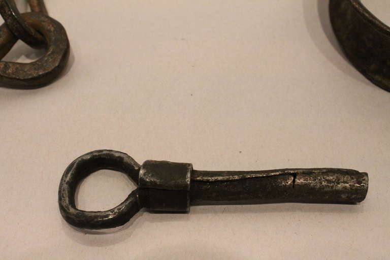 19th Century Hand-Forged Iron Shackles with Original Key For Sale 2