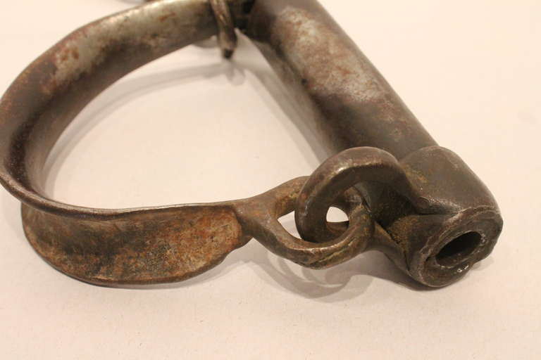 19th Century Hand-Forged Iron Shackles with Original Key For Sale 3