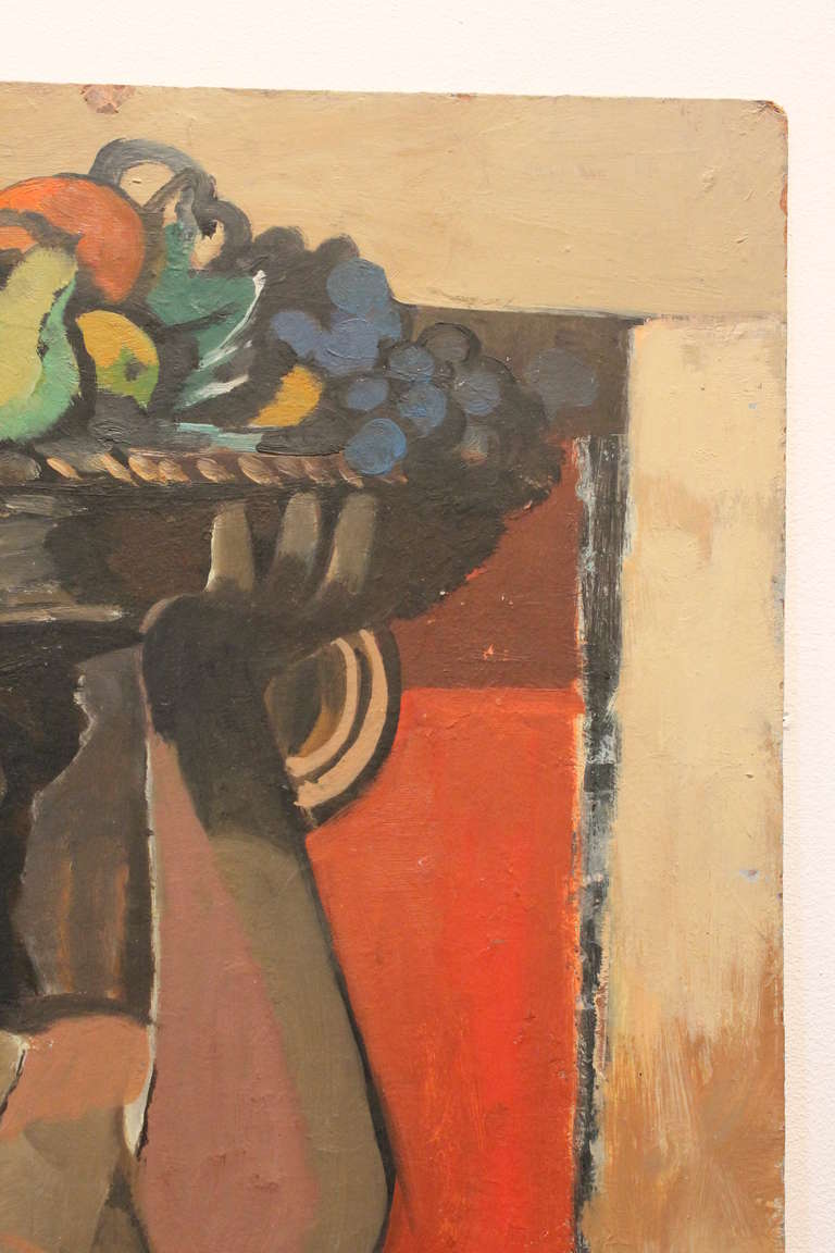 Early 20th Century Oil on Board of Nude with Fruit Basket For Sale 1