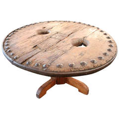 Ancient Hand-Forged Iron and Wood Wagon Wheel Cocktail Table