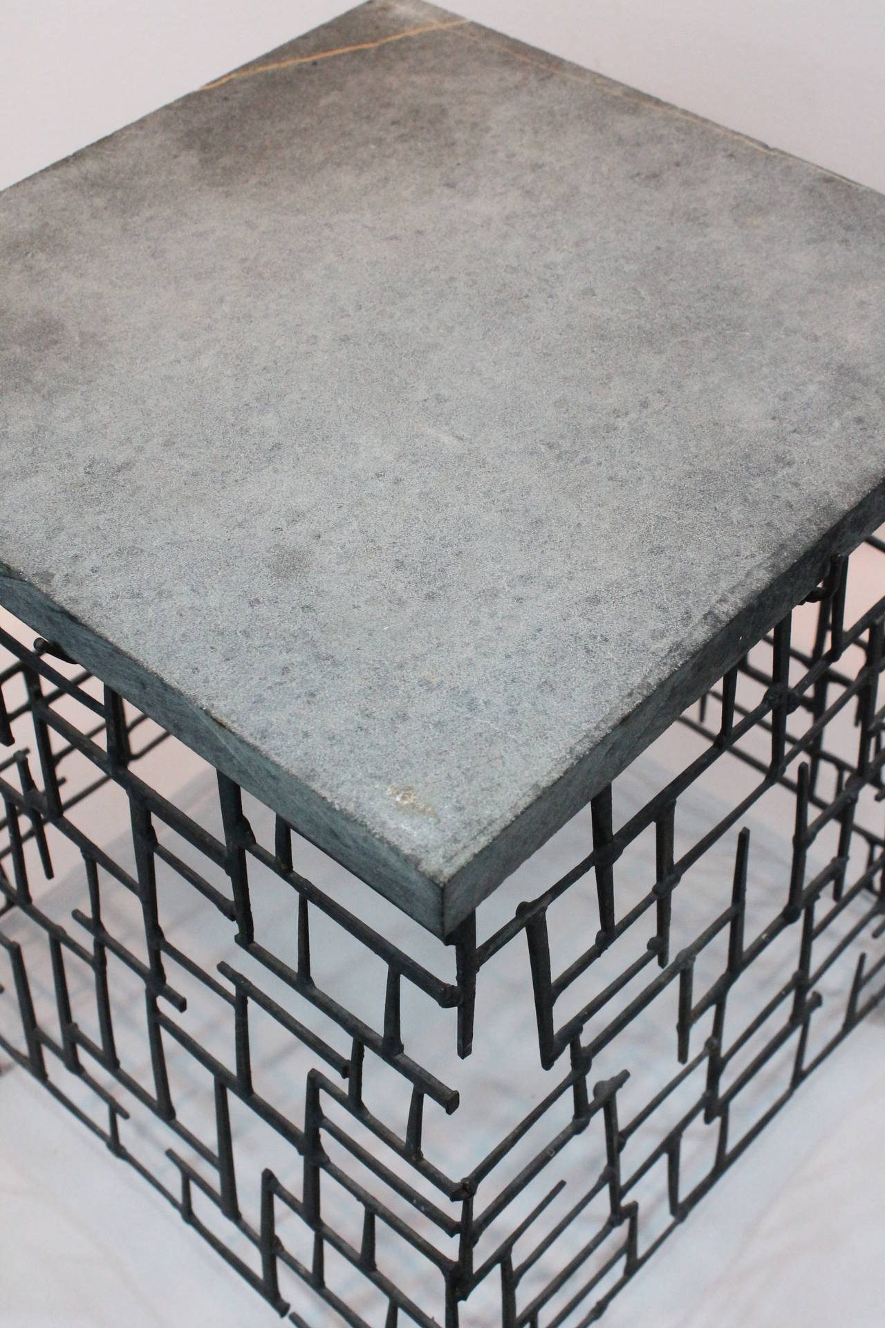 1970s Brutalist Nail and Slate Side Table For Sale 2