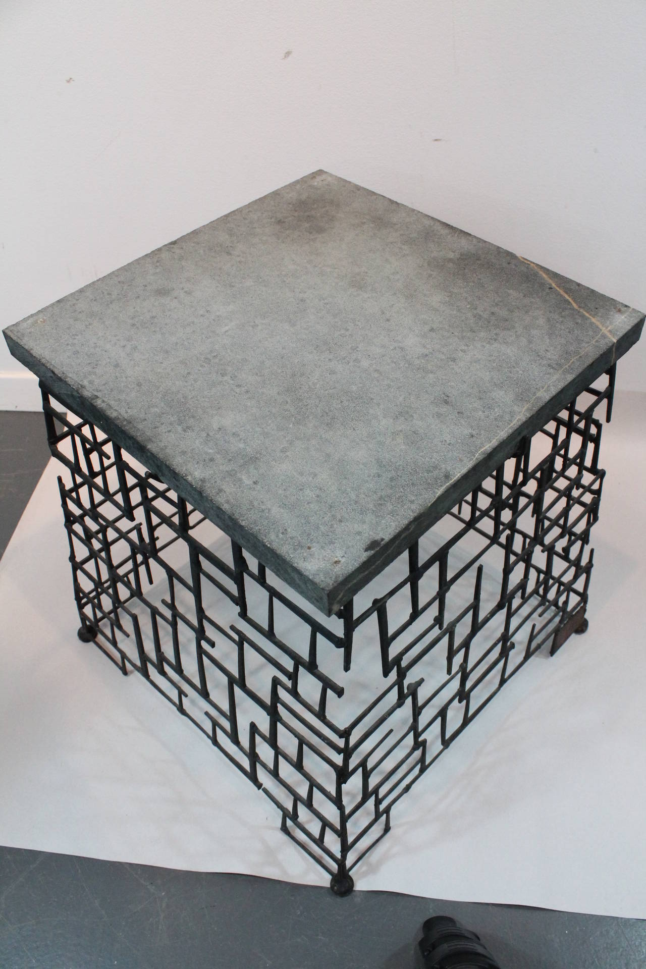 1970s Brutalist Nail and Slate Side Table For Sale 1