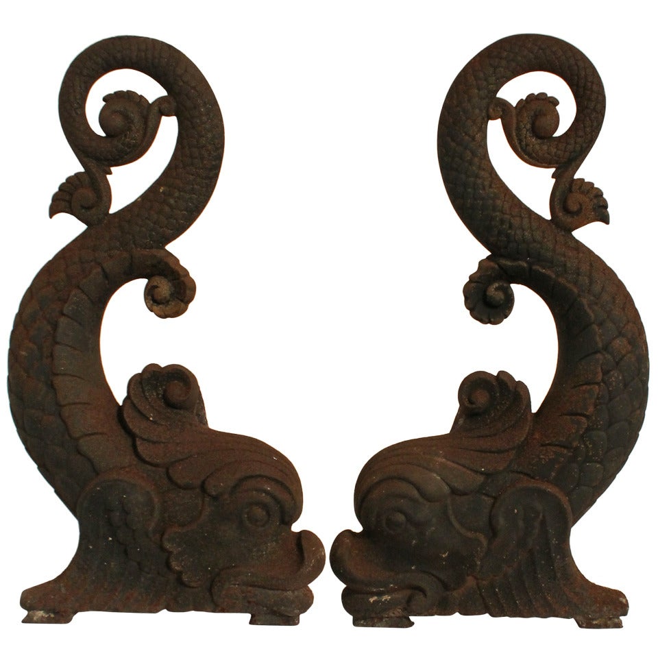 1870's Bradley and Hubbard Dolphin Andirons For Sale