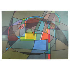 Retro 1981 Colorful Large-Scale Lois Foley Abstract Painting