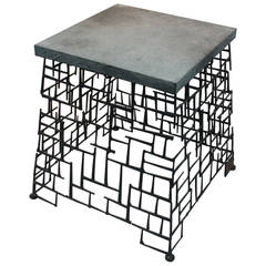 1970s Brutalist Nail and Slate Side Table