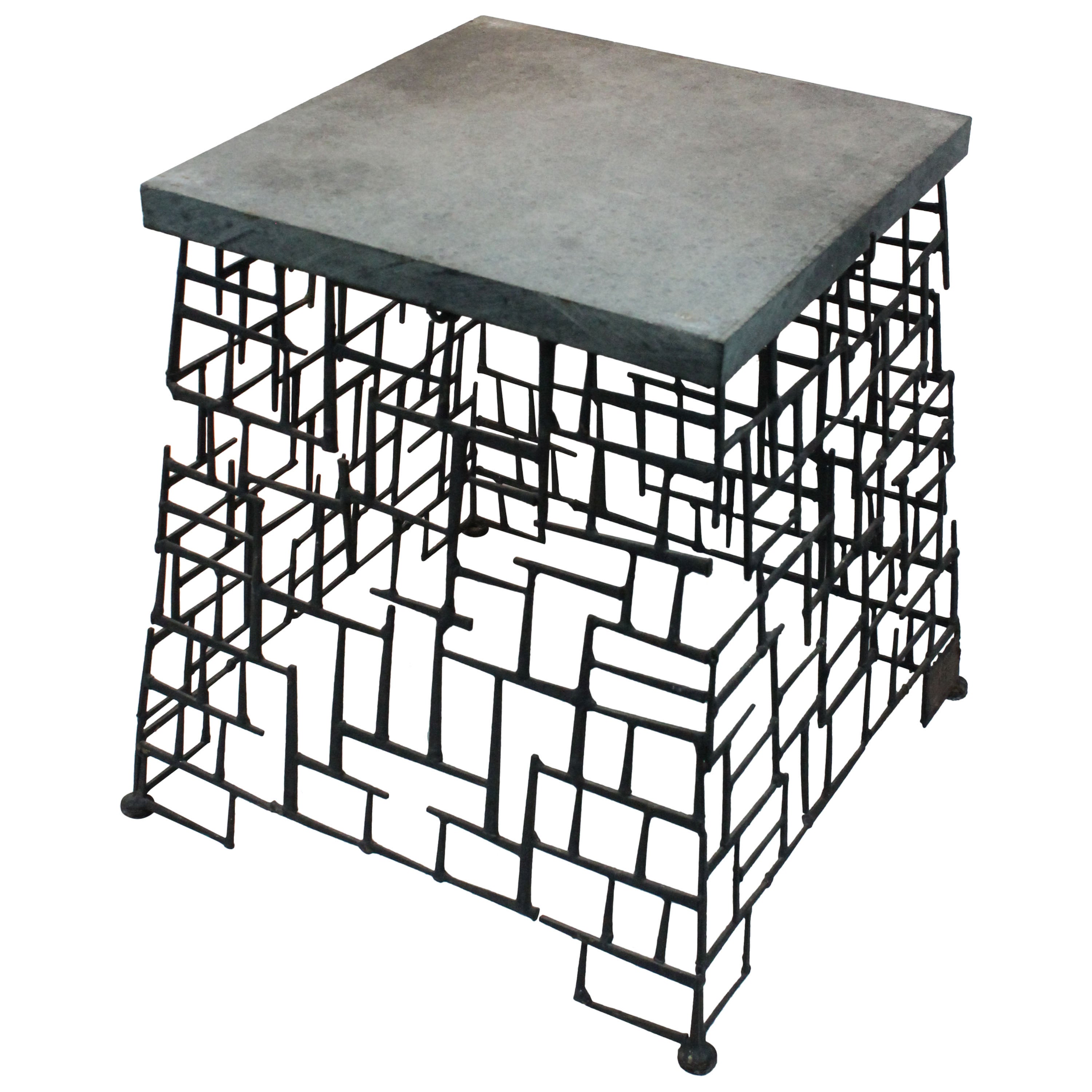 1970s Brutalist Nail and Slate Side Table For Sale