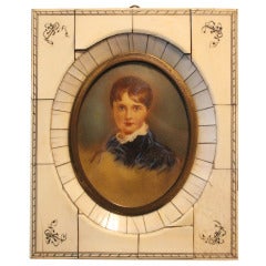 French 19th Century Ivory Framed Miniature Portrait
