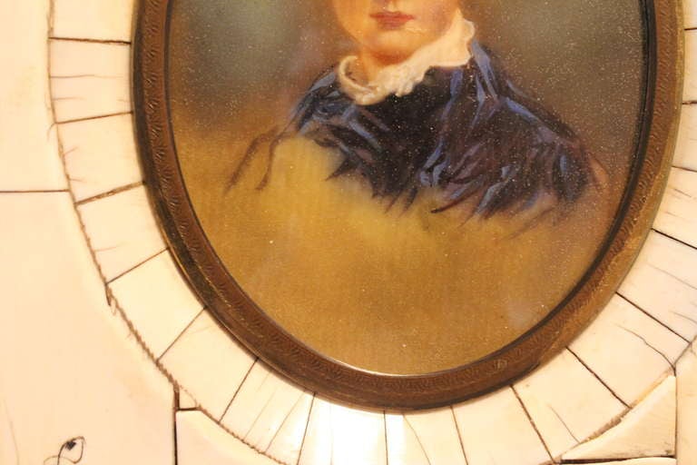 French 19th Century Ivory Framed Miniature Portrait 2