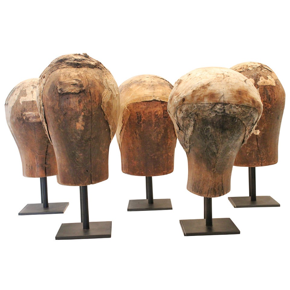 Collection of 5 French 19th Century Wig Forms