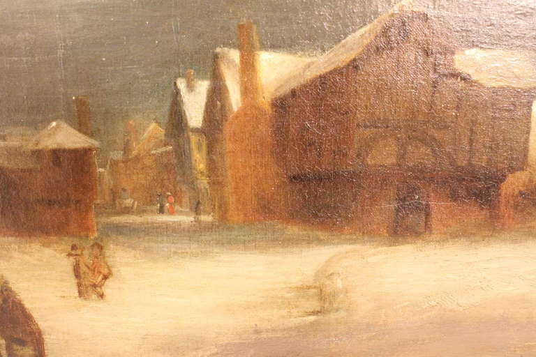 19th Century European Oil on Canvas of a Winter Scene In Good Condition For Sale In 3 Oaks, MI