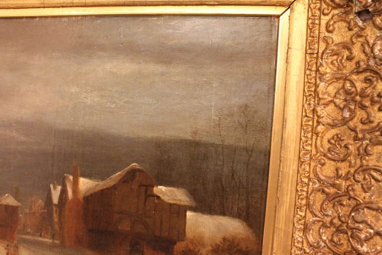 19th Century European Oil on Canvas of a Winter Scene For Sale 2