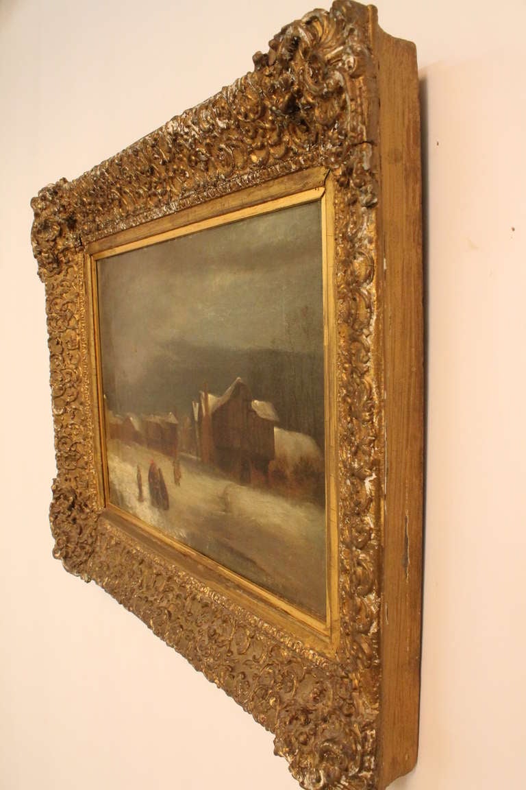 19th Century European Oil on Canvas of a Winter Scene For Sale 4