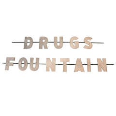 Vintage 1940's Pharmacy " Drugs & Fountain " Advertising Sign