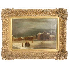 19th Century European Oil on Canvas of a Winter Scene