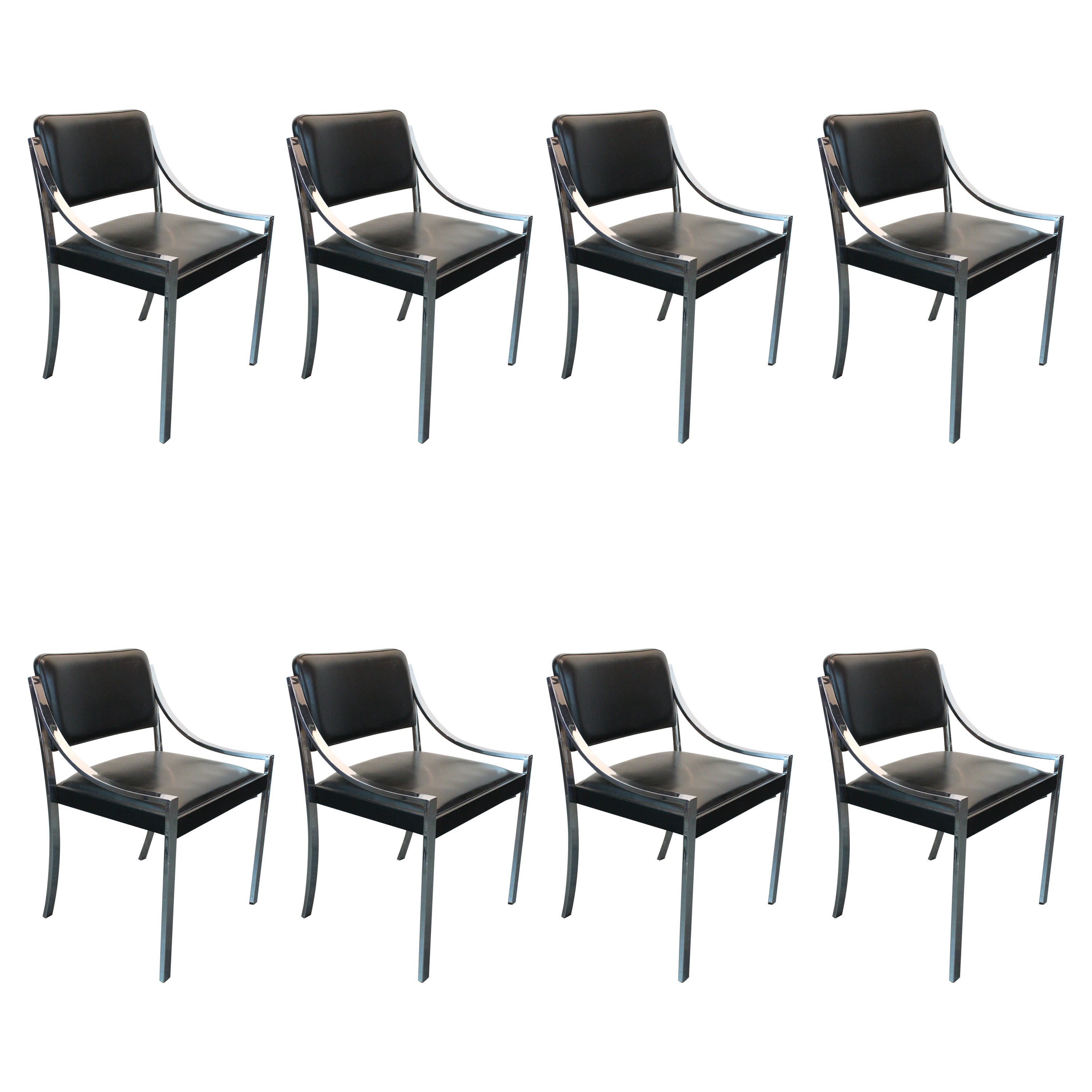 Set of Eight 1970s Chrome Dining Chairs