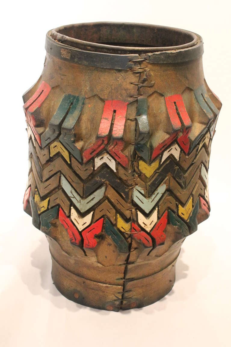Folk Art Painted Tire Vase at 1stdibs