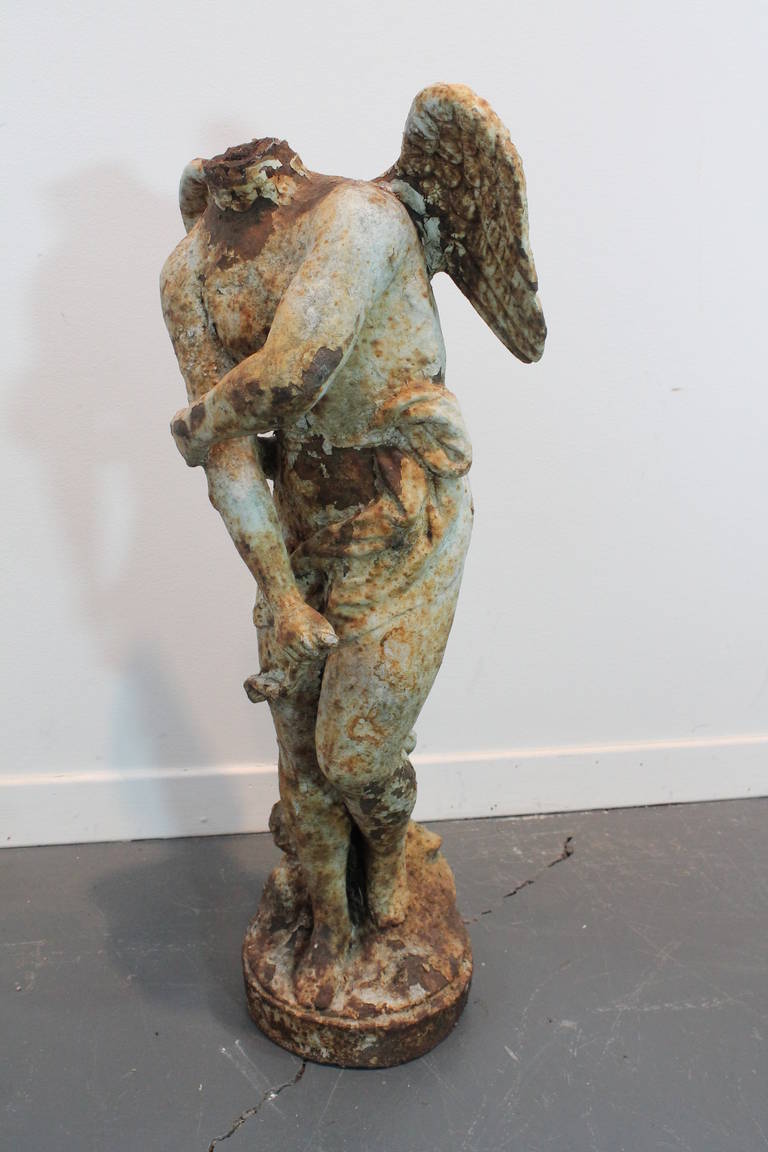19th Century Cast Iron Garden Statue of a Headless Angel