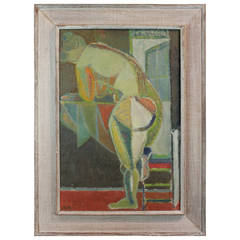 Signed 1930s Modernist Nude Oil on Canvas