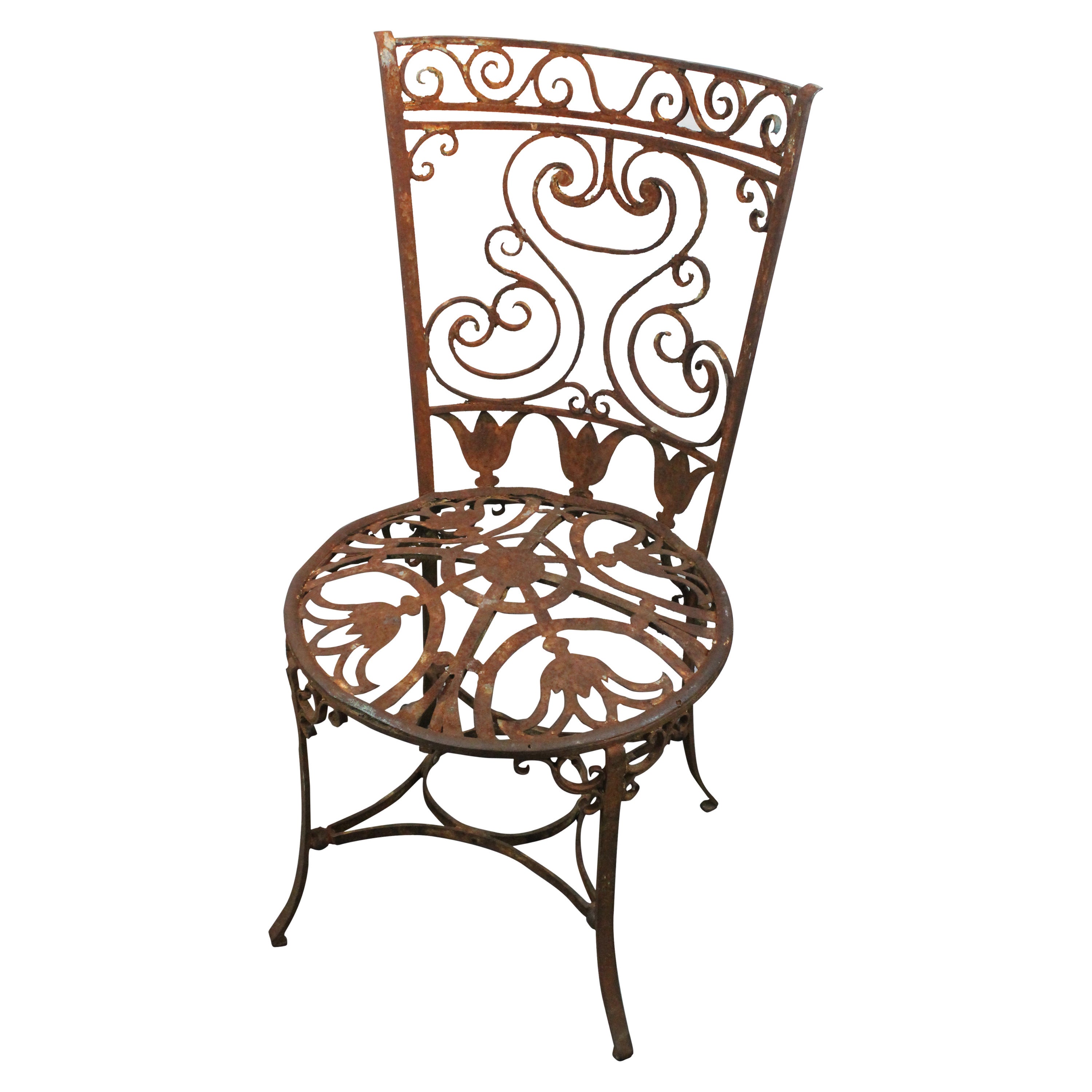 19th Century Wrought Iron Floral Design Garden Chair For Sale at 1stDibs