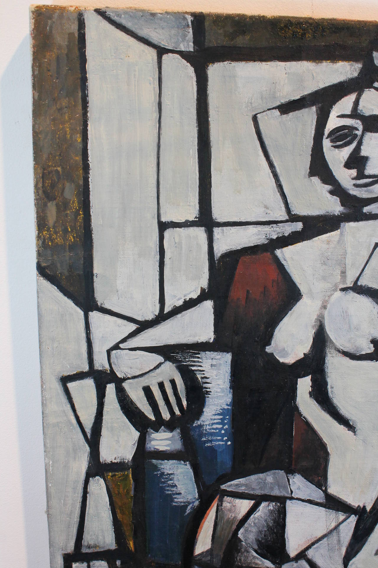 Powerful cubist figurative oil on canvas.
Wonderful muted pallette.
The painting is stretched on canvas and is unframed and unsigned.