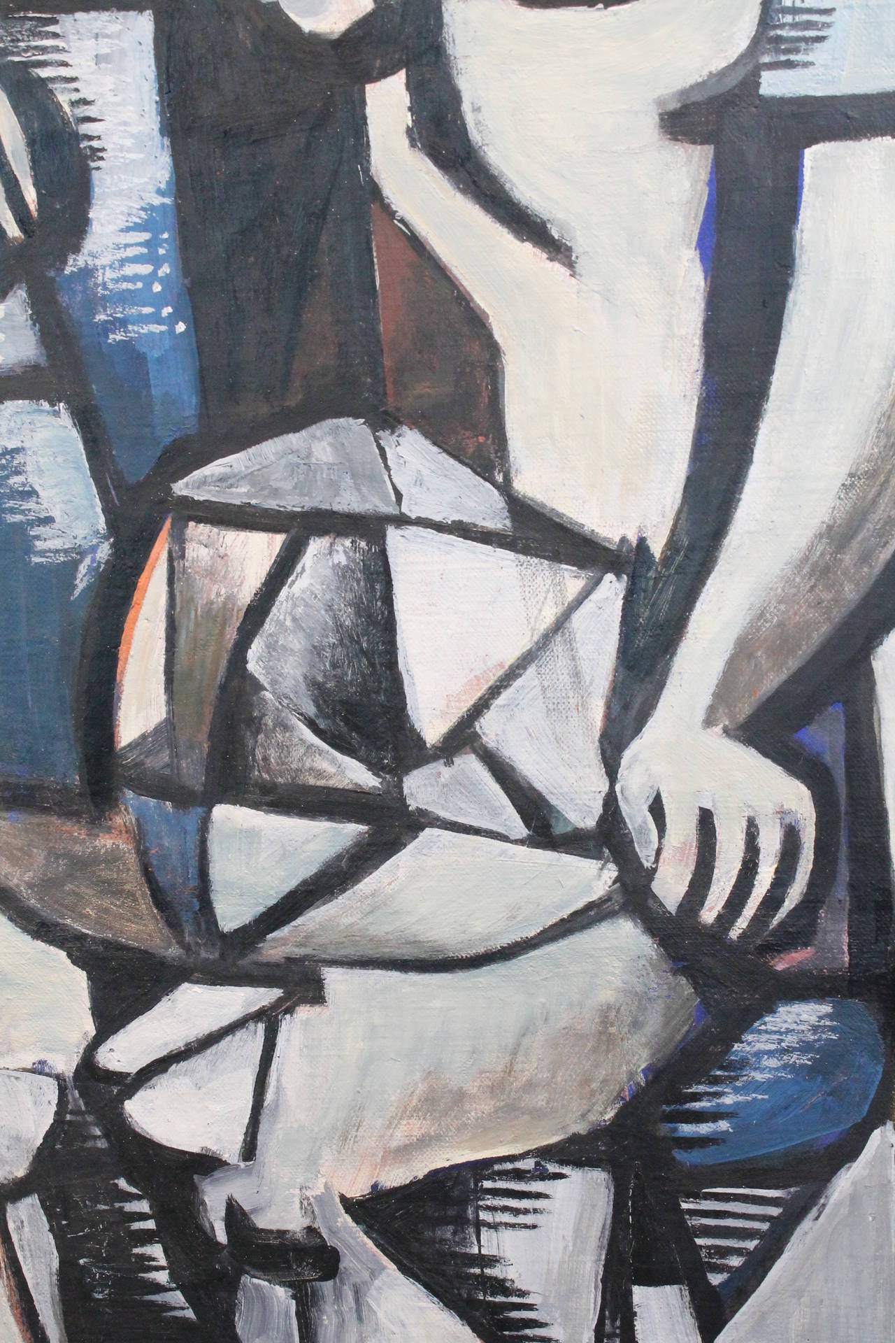 Mid-20th Century Cubist Inspired Figurative Oil on Canvas For Sale