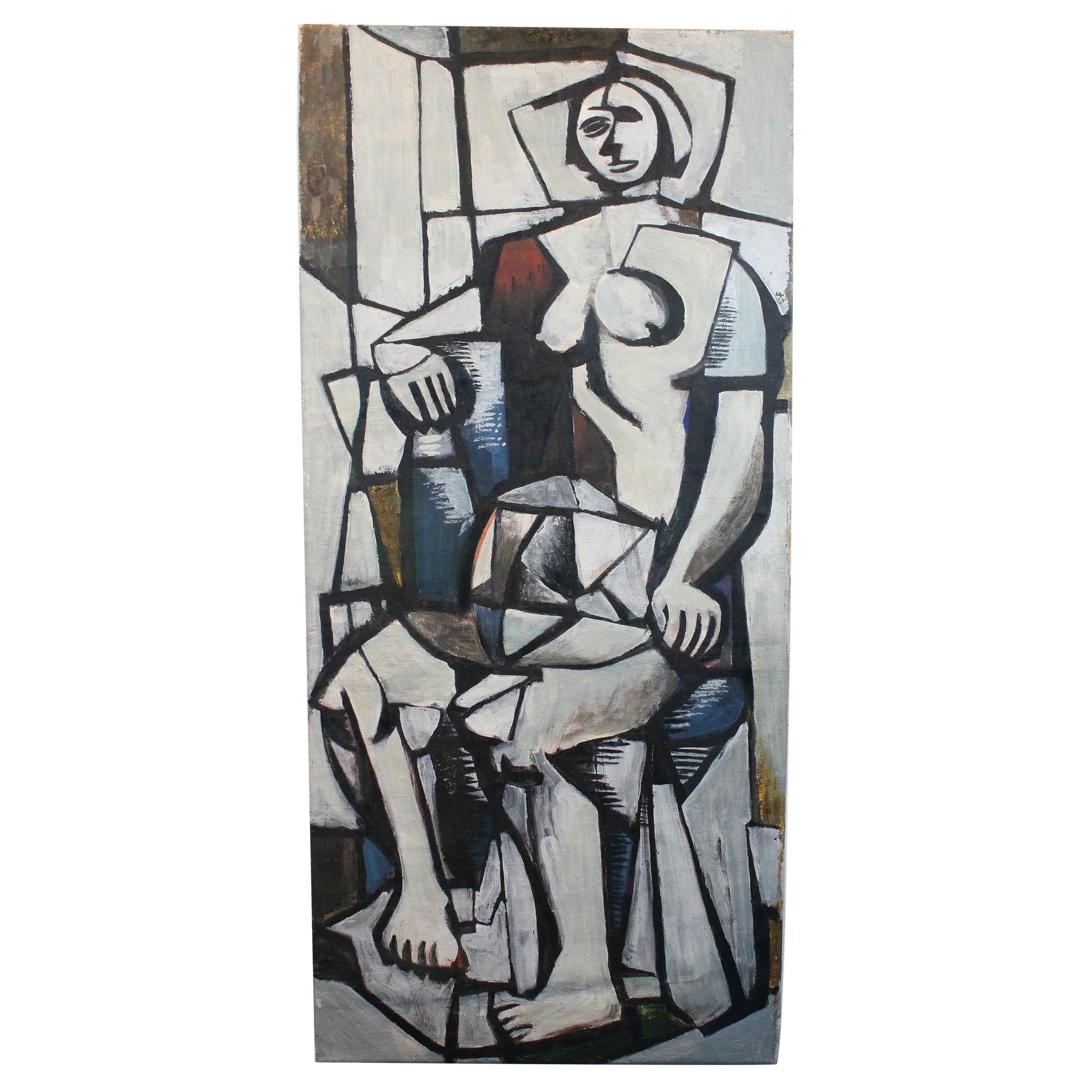Cubist Inspired Figurative Oil on Canvas For Sale