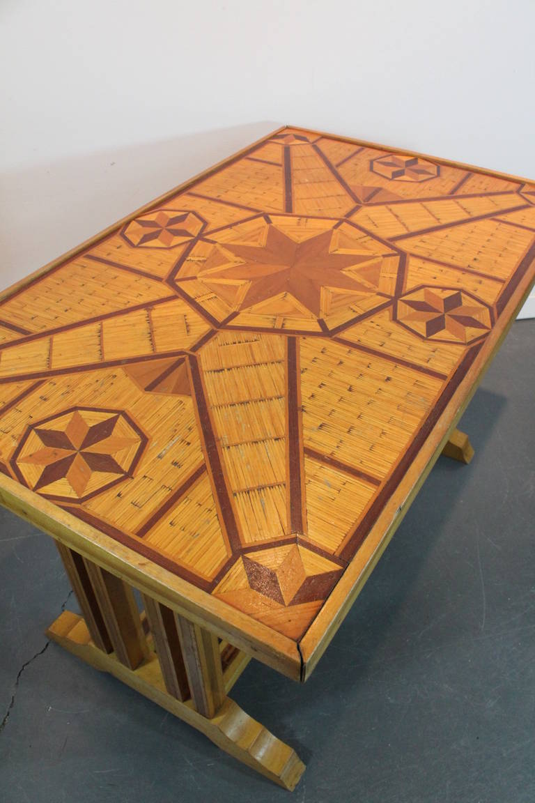 20th Century American Folk Art Star Design Matchstick Table For Sale