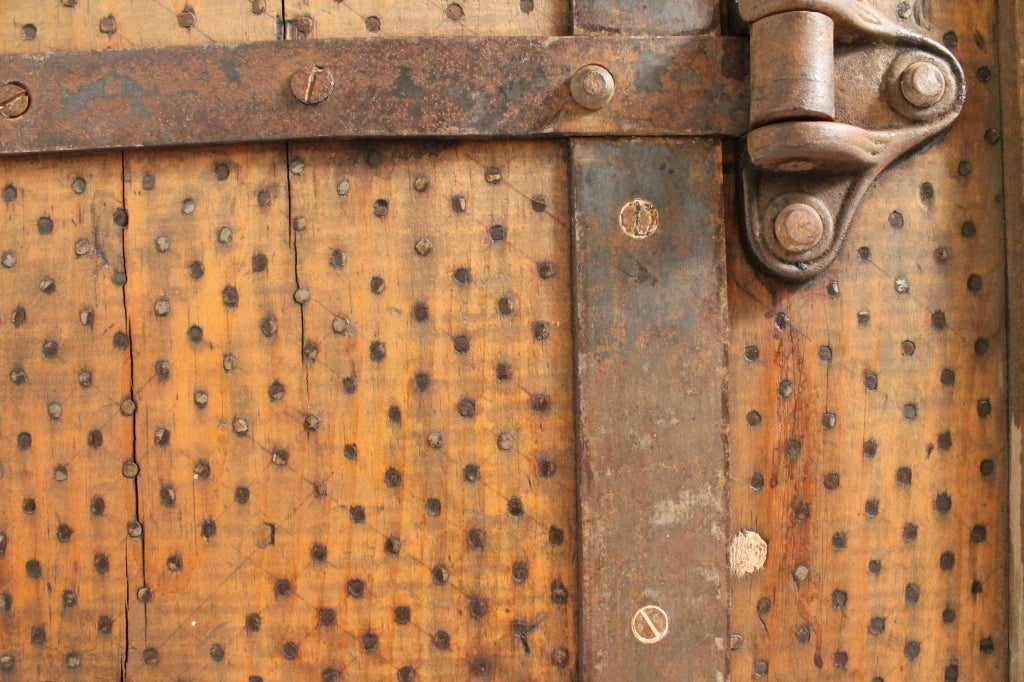 American 19th Century Graphic Pine Spice Safe Completely Covered in Nails For Sale