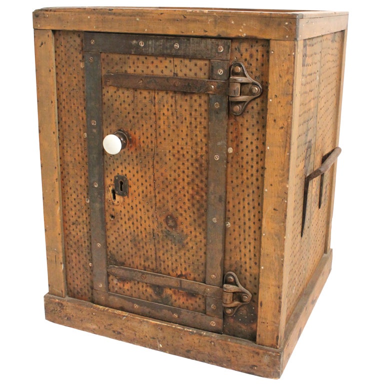 19th Century Graphic Pine Spice Safe Completely Covered in Nails For Sale