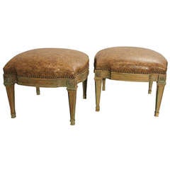 Pair of Faux Alligator Leather Upholstered Ottomans