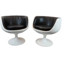 Retro Pair of Eero Aarnio Cognac Swivel Chairs