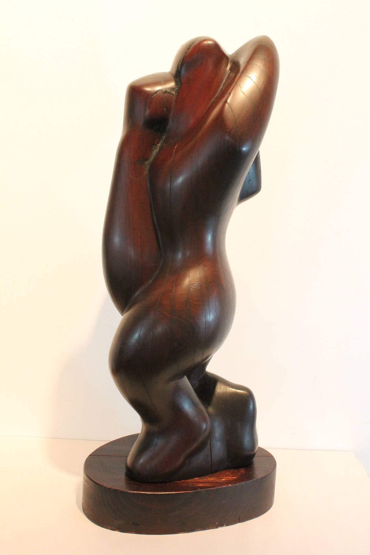 Very strong graphic presence in this French carved minimalist abstracted figurative sculpture. 
Nice large scale.
Excellent from every vantage.
Signed on base.