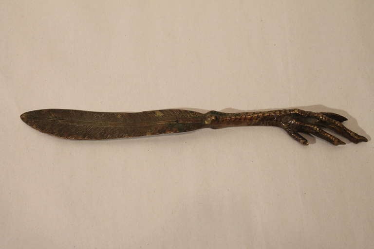 19th Century Bronze Feather Letter Opener In Excellent Condition In 3 Oaks, MI
